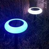 Runde Garten-Solarleuchte mit Erdspieß und RGB-Farbwechsel