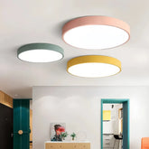 Runde LED-Deckenleuchte flach in Pastellfarben für Schlafzimmer