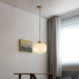 Skandinavische Pendelleuchte aus Opalglas und Holz, Variante B
