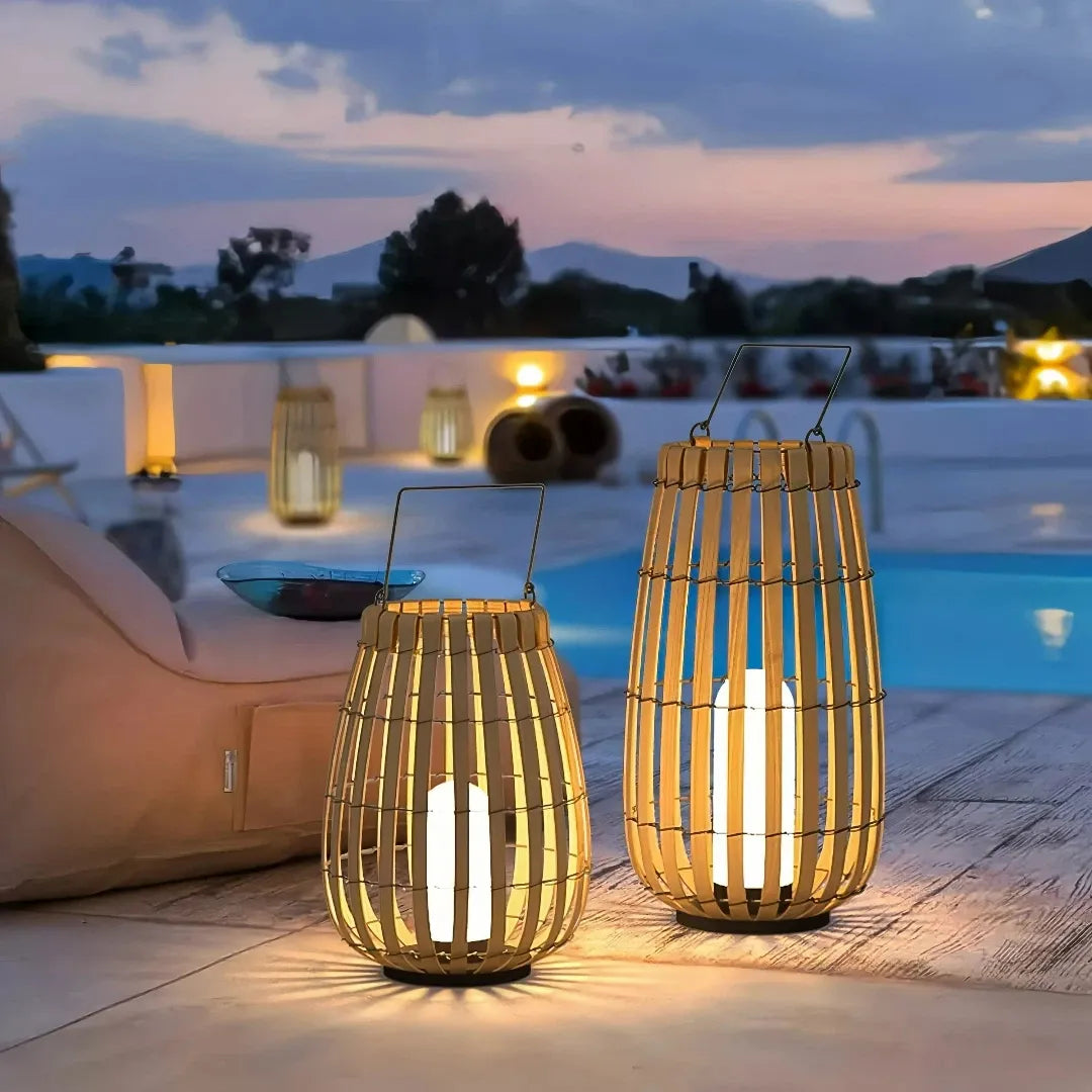 Solar Rattan Stehlampe für Garten und Terrasse