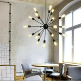Sputnik Kronleuchter im Industrial-Stil aus schwarzem Metall