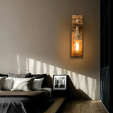 Vintage Wandleuchte aus Holz und Jute für Schlafzimmer
