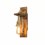 Vintage Wandleuchte aus Holz und Jute für Schlafzimmer