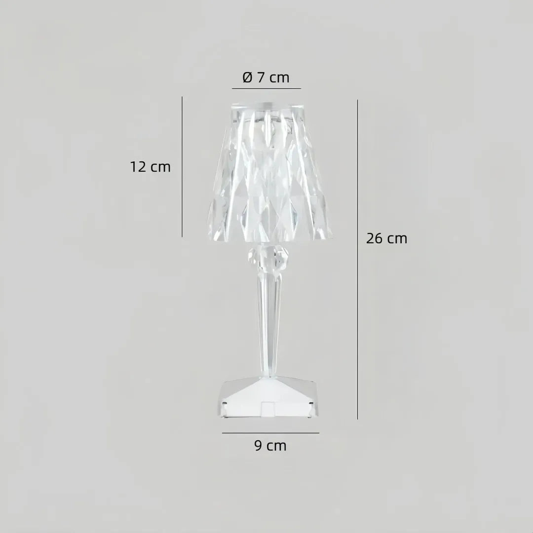 Maßzeichnung der kabellosen LED-Tischlampe aus Acrylglas