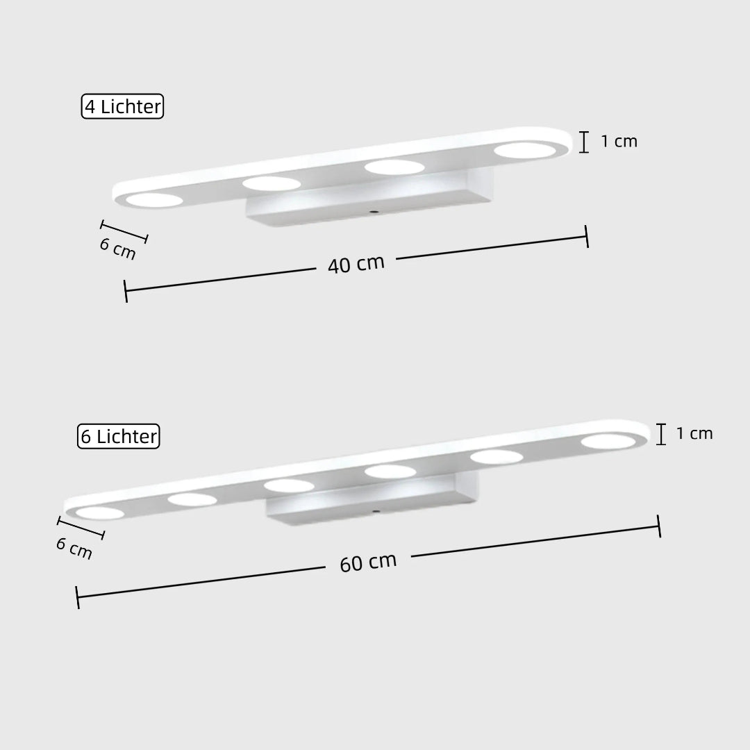 Abmessungen der 4-flammigen und 6-flammigen LED-Spiegelleuchte