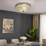 Runde Deckenlampe mit Kristallschirm in Chrom