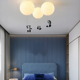 Deckenlampe Kinderzimmer mit drei Pandas in Weiß Ballon Design
