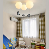 Deckenlampe Kinderzimmer mit drei Pandas in Weiß Ballon Design