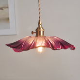 Vintage Hängeleuchte Blume aus rosafarbenem Glas für Esszimmer