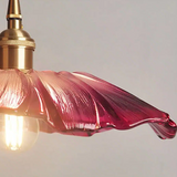 Vintage Hängeleuchte Blume aus rosafarbenem Glas für Esszimmer