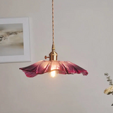 Vintage Hängeleuchte Blume aus rosafarbenem Glas für Esszimmer
