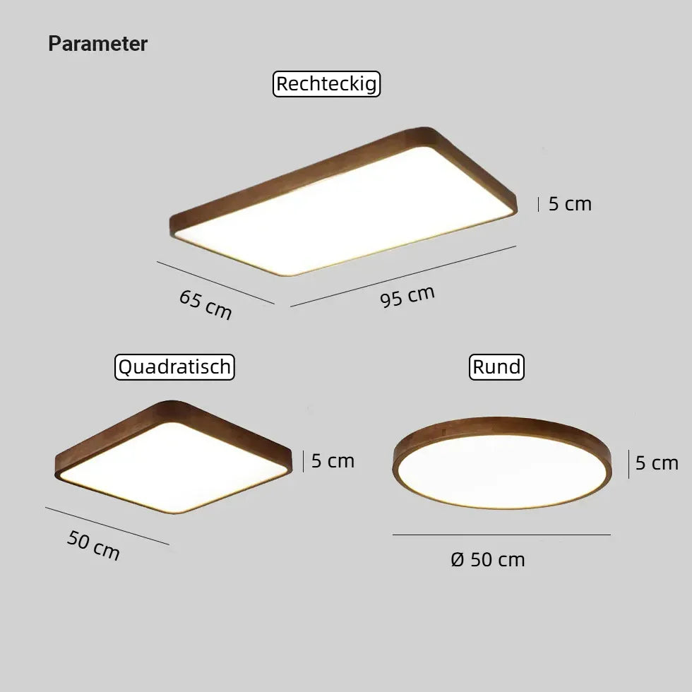 Skandinavische LED Deckenleuchte aus Holz im Wohnzimmer