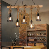 Linear Pendelleuchte 3 flammig Rustikales Seil Holz Vintage - Lampe Markt