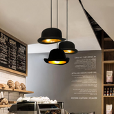 Moderne schwarze LED Pendelleuchte im Hut Design aus Metall für Esszimmer
