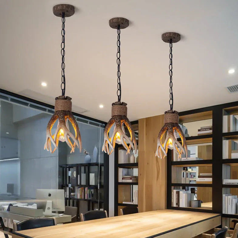 Pendelleuchte Glas satiniert im Retro Antler Stil - Lampe Markt