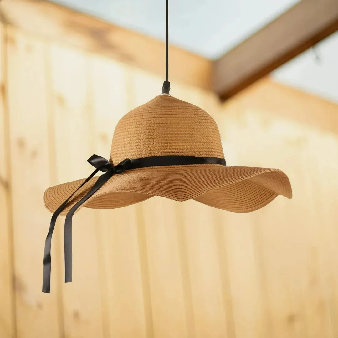 Rattan Pendelleuchte in Strohhut Form für Esszimmer