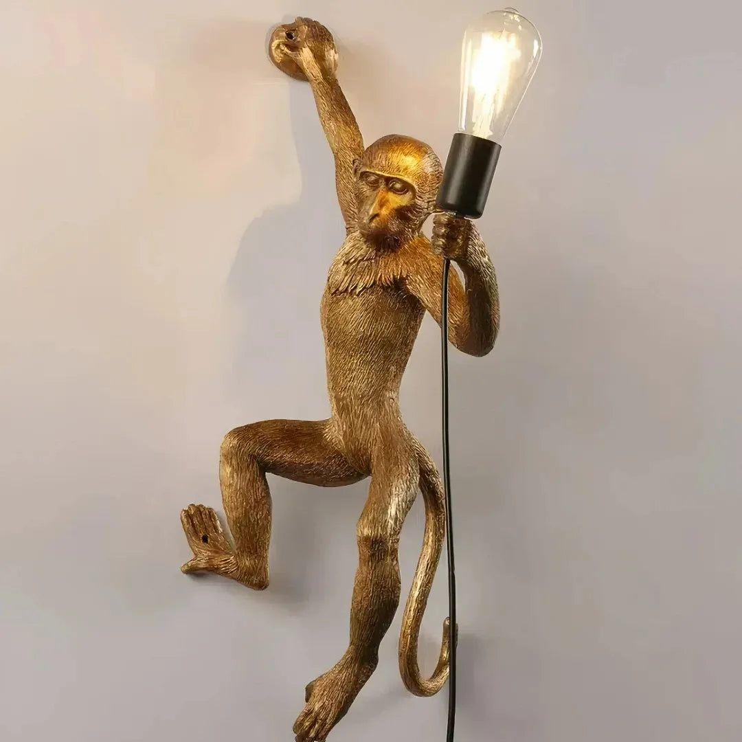 Affen-Wandleuchte im Art-Déco-Stil in Gold – Detailansicht