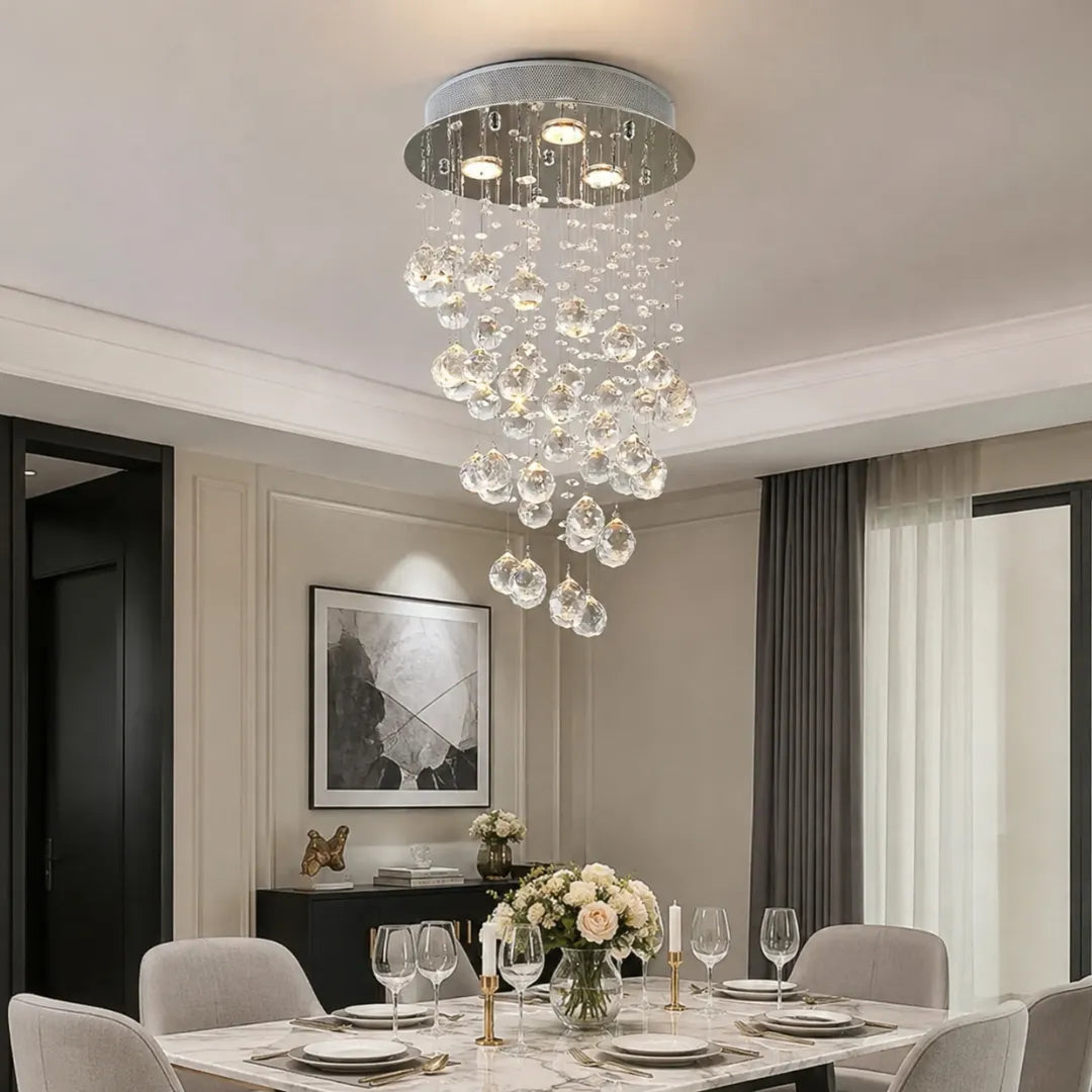 Moderne LED-Kristall-Deckenleuchte in Chrom für das Esszimmer