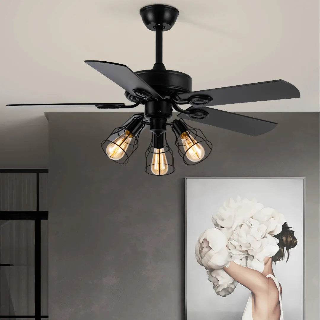5-Flügel Deckenventilator im Retro Design mit Licht