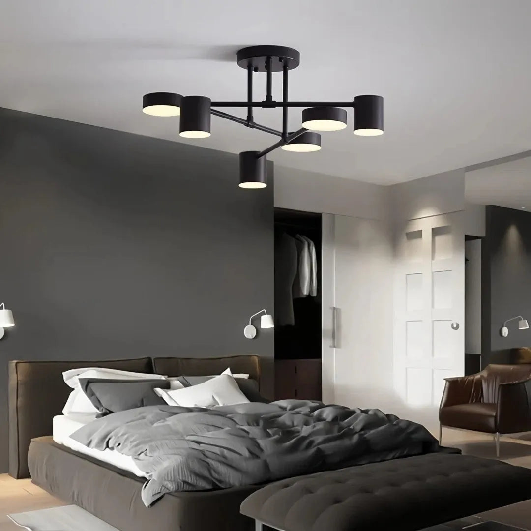 6-flammige LED-Deckenleuchte aus Metall und Acryl in Schwarz