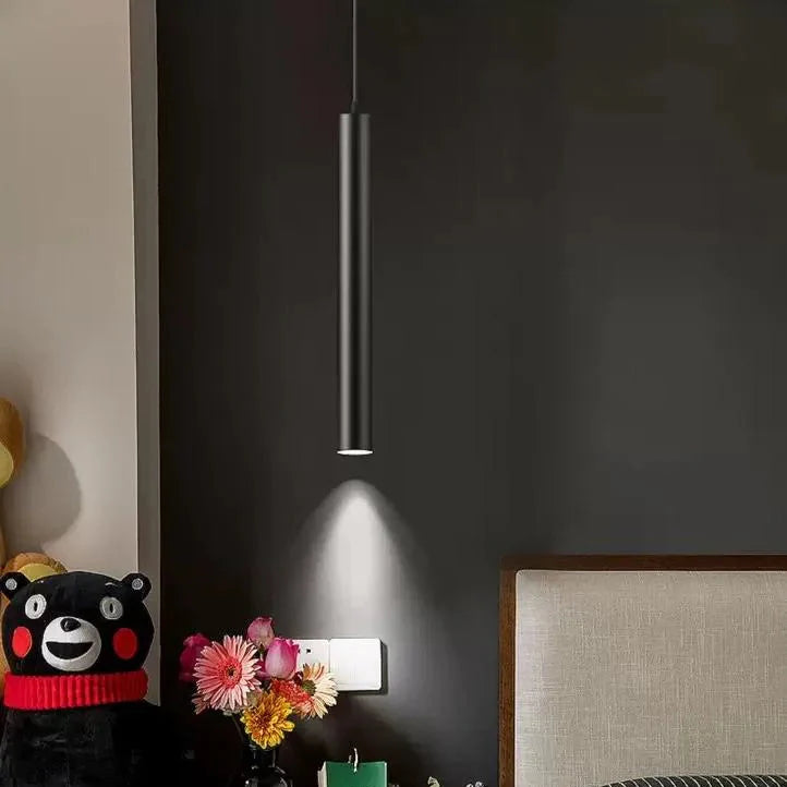 Zylindrische LED Pendelleuchte aus schwarzem Metall modern für Esszimmer