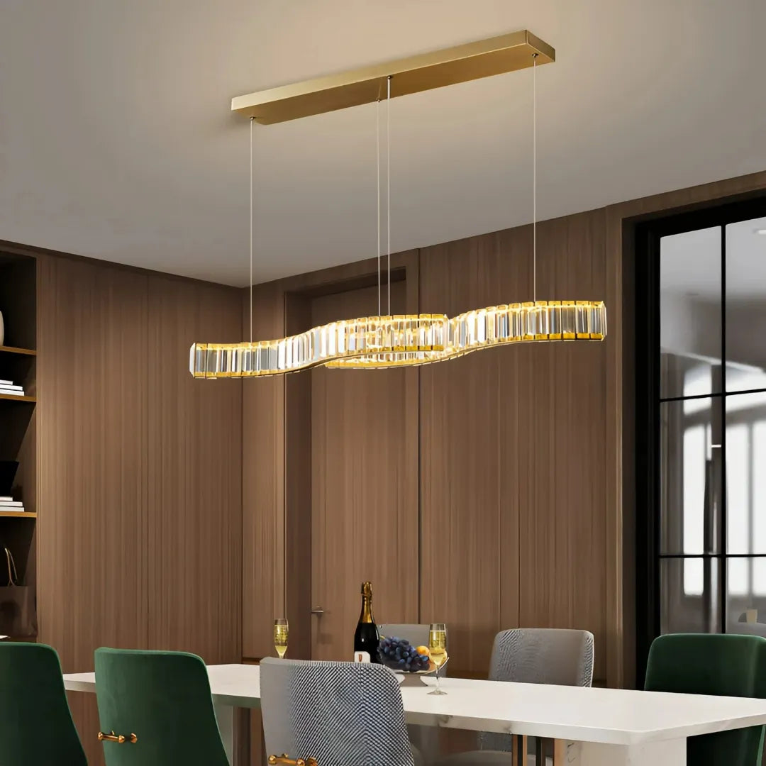 Moderne dimmbare Kristall-Pendelleuchte mit Wellenform für Esszimmer