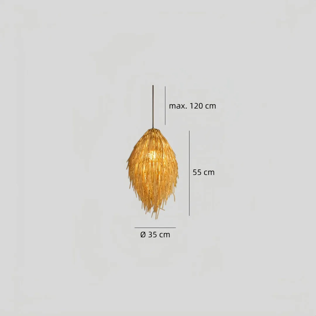 Maßzeichnung der Rattan-Pendelleuchte mit maximaler Abhängung von 120 cm