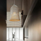 Boho Pendelleuchte aus Rattan im Vogelkäfig-Design für den Esstisch