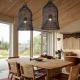Boho Pendelleuchte aus Rattan im Vogelkäfig-Design für den Esstisch