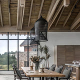 Boho Pendelleuchte aus Rattan im Vogelkäfig-Design für den Esstisch