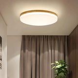 Runde skandinavische LED-Deckenleuchte aus Holz, flach und dimmbar für Schlafzimmer