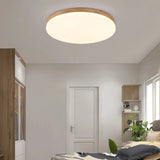 Runde skandinavische LED-Deckenleuchte aus Holz, flach und dimmbar für Schlafzimmer