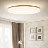 Runde skandinavische LED-Deckenleuchte aus Holz, flach und dimmbar für Schlafzimmer