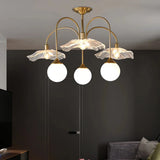 Designer-Kronleuchter Gold im modernen Stil mit Glasschirmen für Wohnzimmer