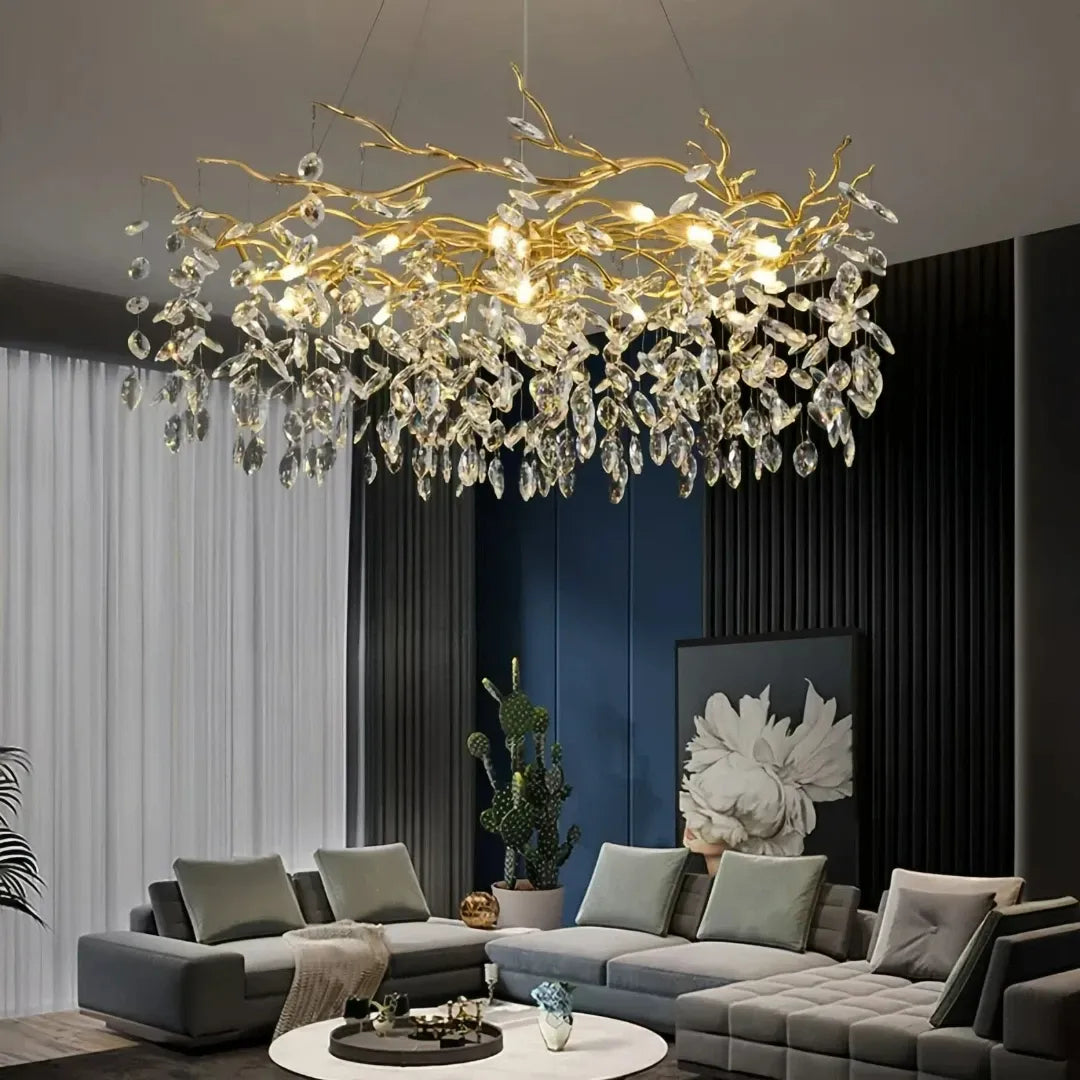 Kristall Kronleuchter Gold dimmbar für Wohnzimmer