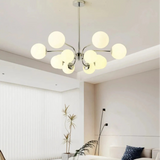 Moderner Kronleuchter im Opalglas Kugeldesign für Wohnzimmer