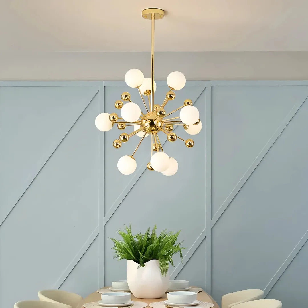 Goldener Sputnik-Kronleuchter mit LED für Esszimmer, Modern