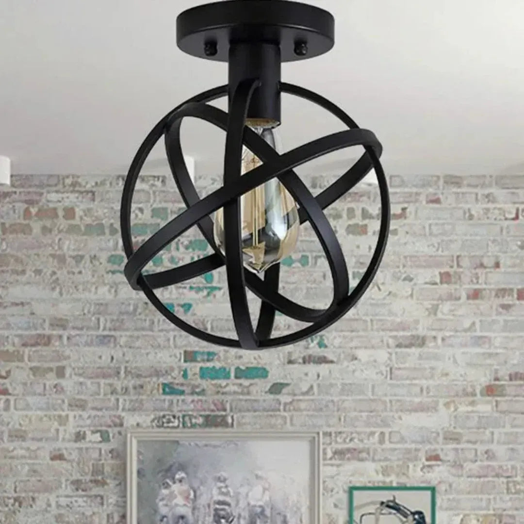 Industrial Deckenleuchte aus schwarzem Metall, kugelförmiges Design, für Flur