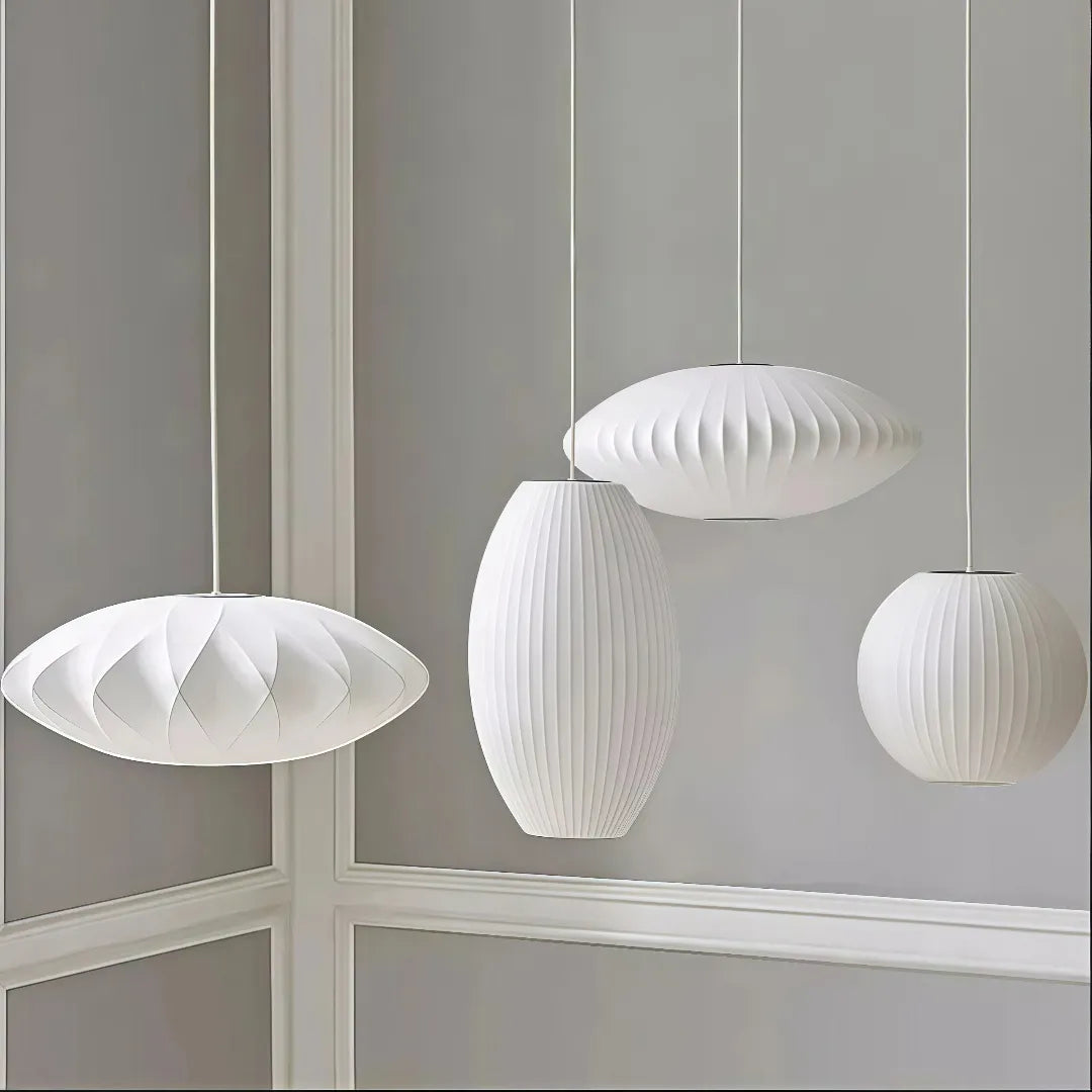 Japandi Pendelleuchte aus Stoff in Weiß für Esszimmer