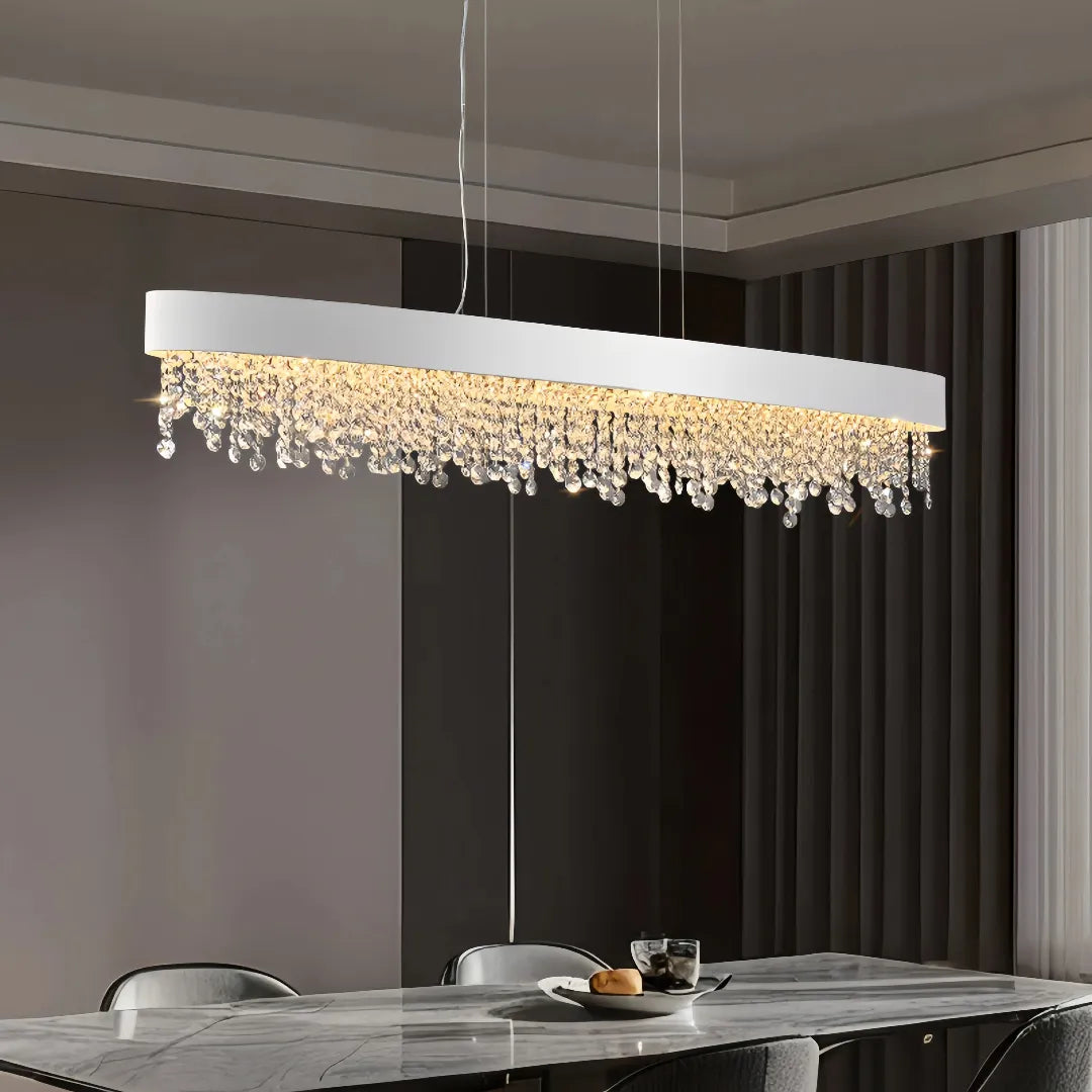 LED Kristall Pendelleuchte länglich in Schwarz für modernes Esszimmer