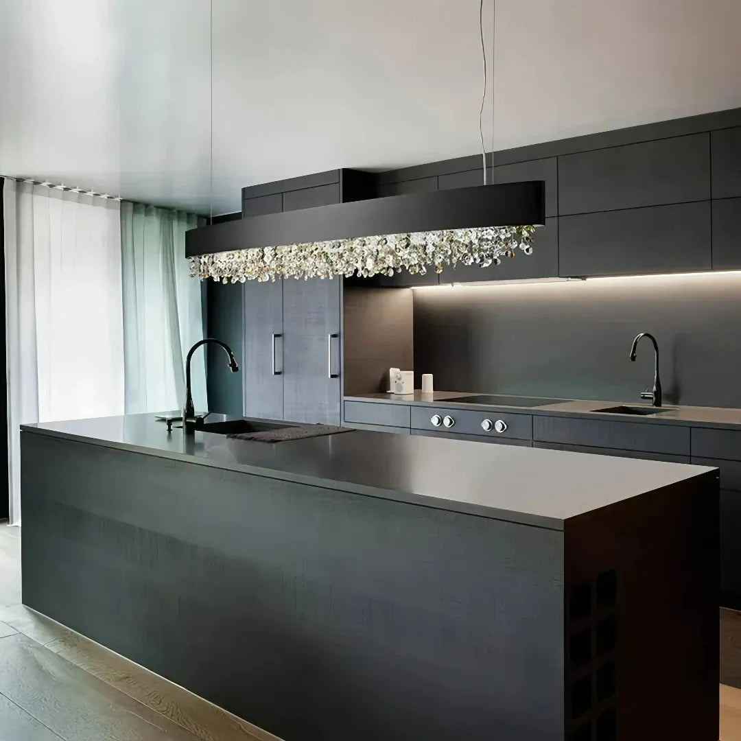LED Kristall Pendelleuchte dimmbar, längliches Design, für das Esszimmer