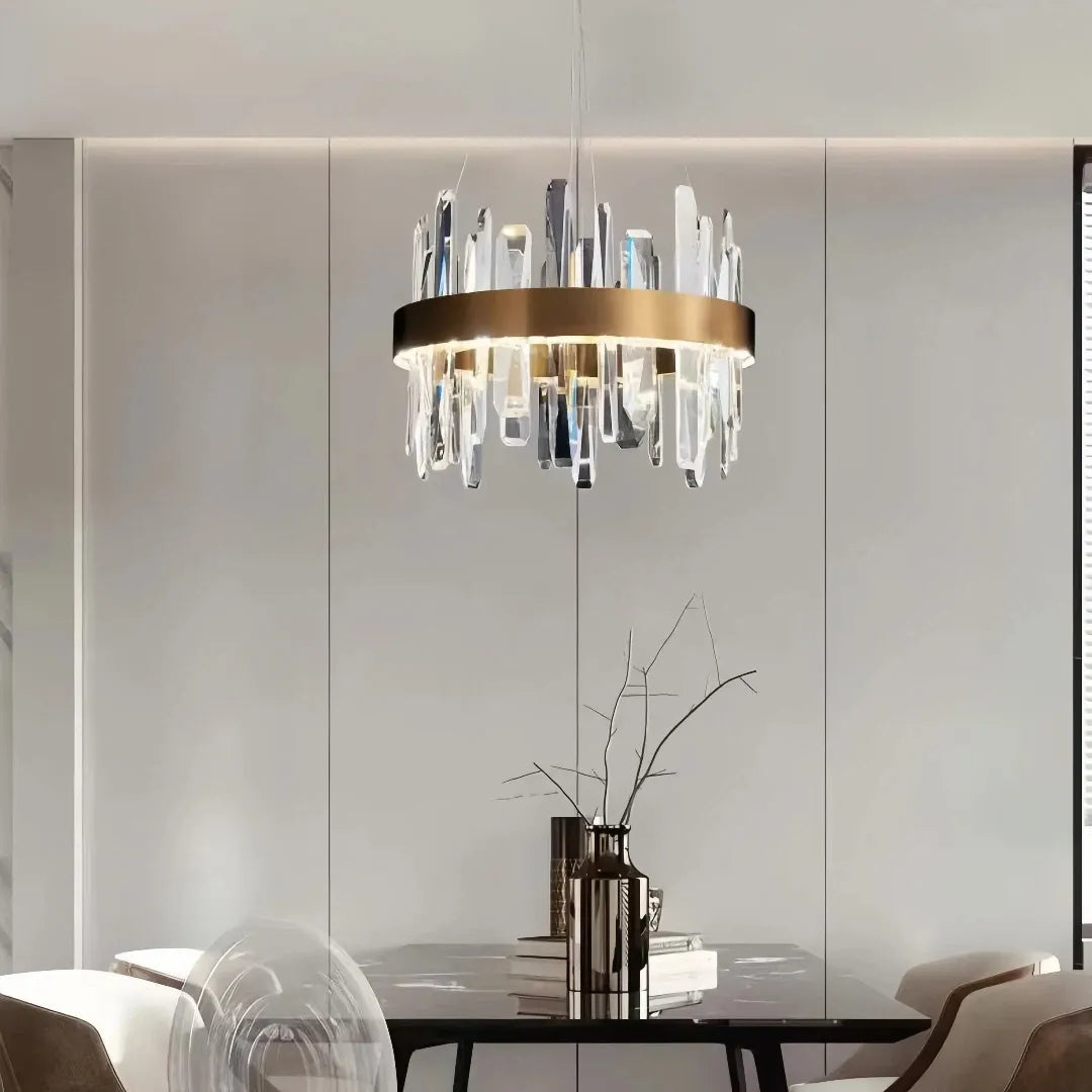 LED Kristall-Pendelleuchte Goldring für Esszimmer – Modernes Design