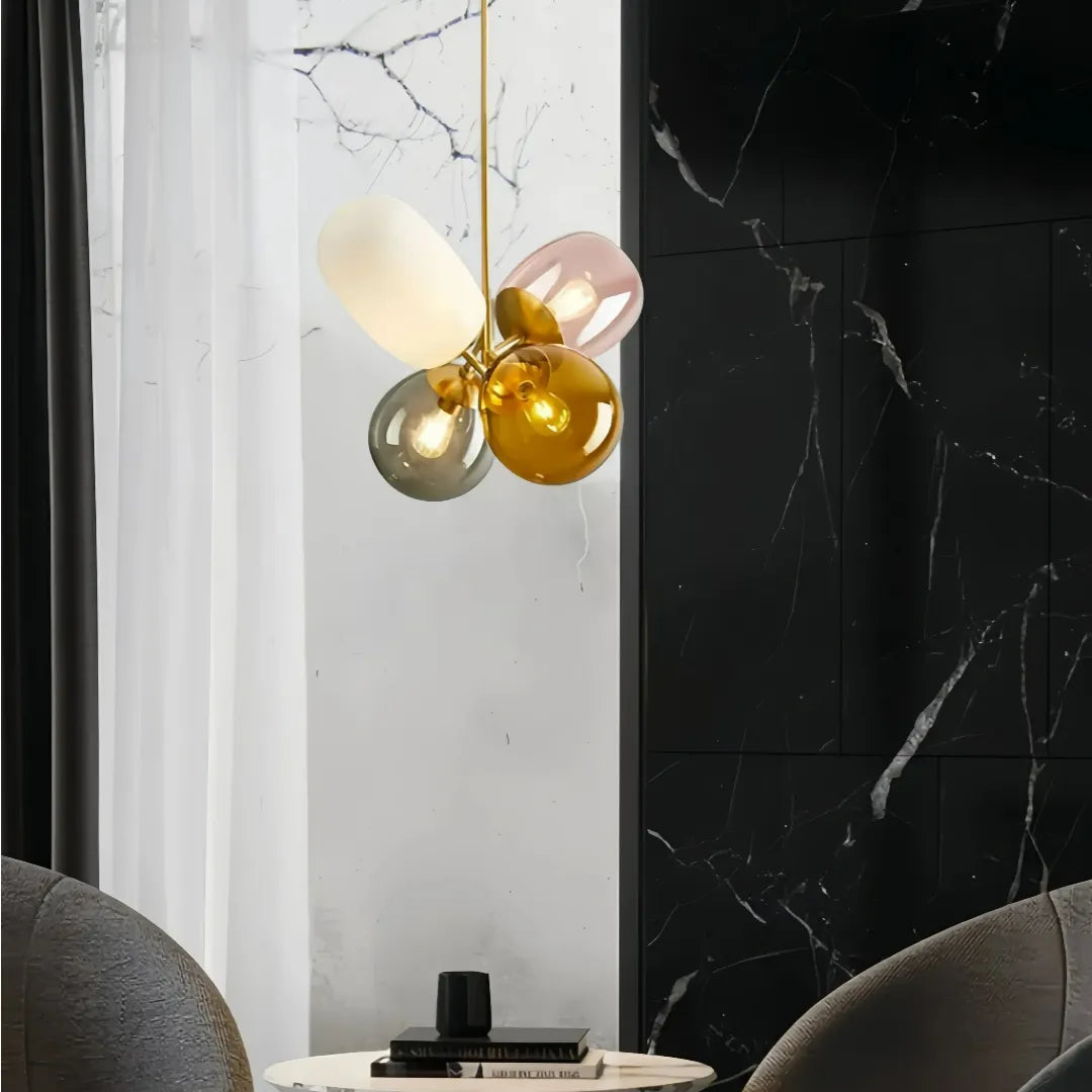 Buntglas Cluster-Pendelleuchte 4-flammig für Esszimmer