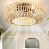 Leiser Deckenventilator mit Licht aus Bambusgeflecht
