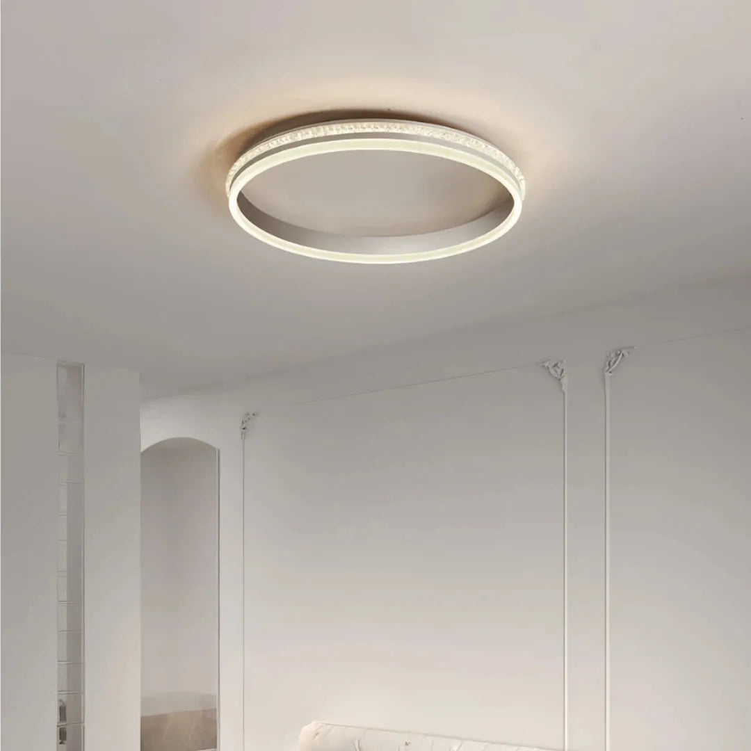 Moderne LED Deckenleuchte mit Ringen dimmbar Kristalloptik Silber