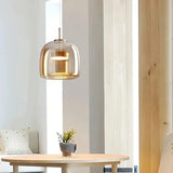 Moderne LED Pendelleuchte aus amber Glas für Esszimmer