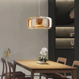 Moderne LED Pendelleuchte aus amber Glas für Esszimmer