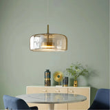 Moderne LED Pendelleuchte aus amber Glas für Esszimmer