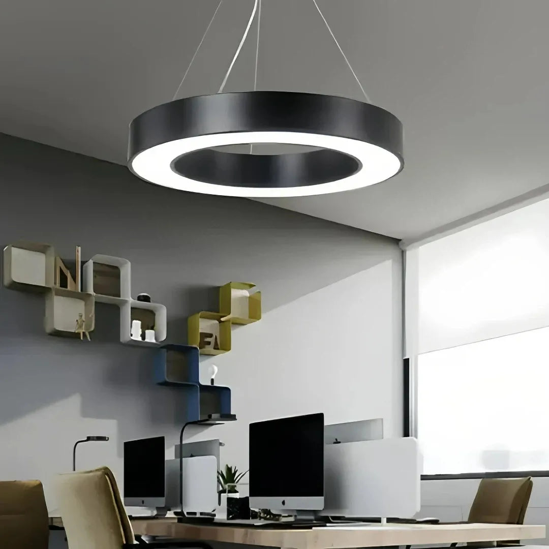 Moderne LED Ring Pendelleuchte – dimmbar, schwarz, ideal für Esszimmer & Büro