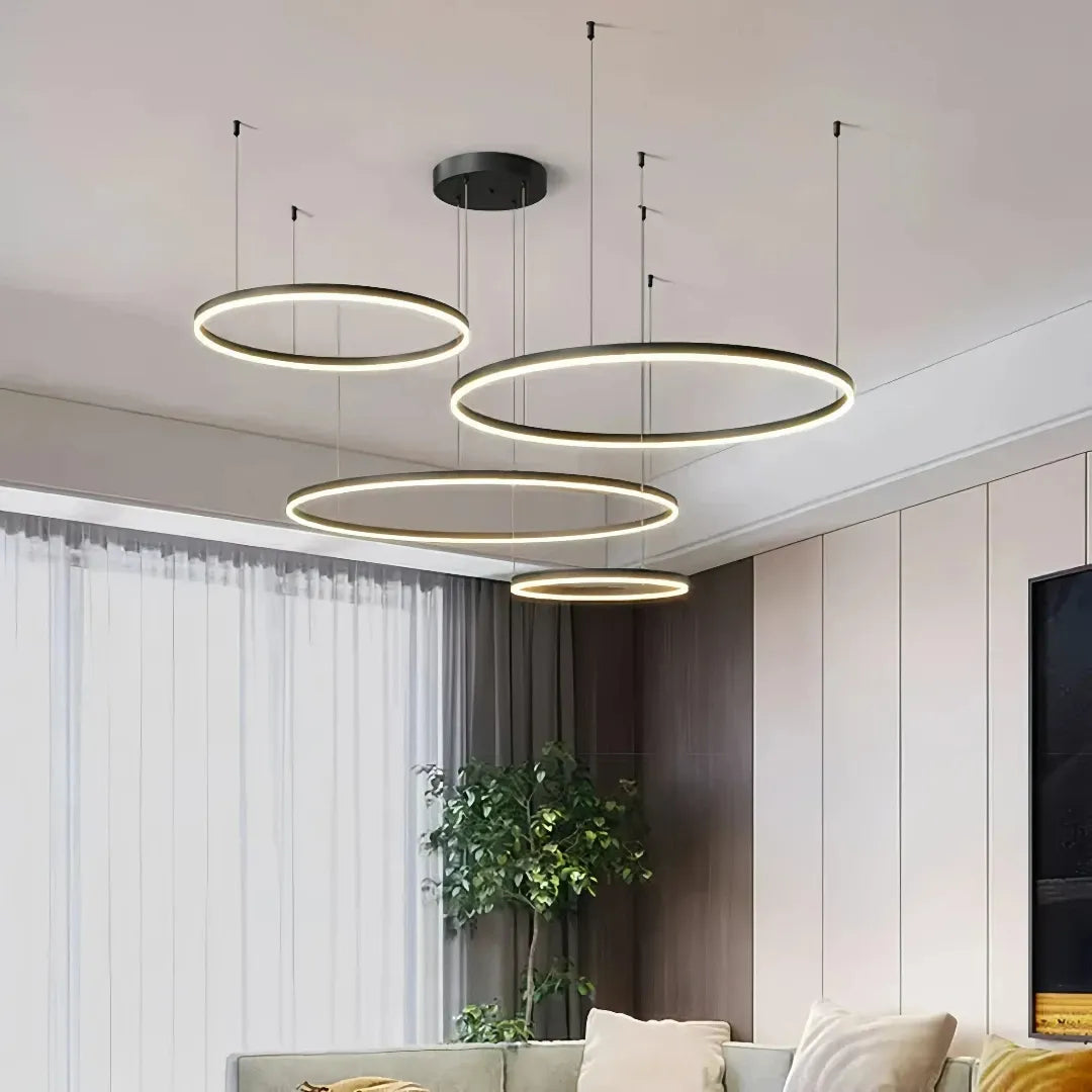 Dimmbare LED Ring Pendelleuchte aus Metall für moderne Wohnräume